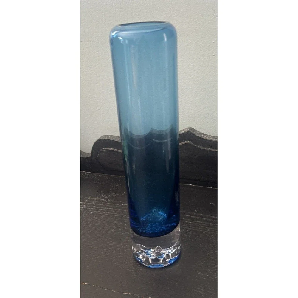 Cobalt Blue Art Glass  Vase Heavy Bottom Peaks